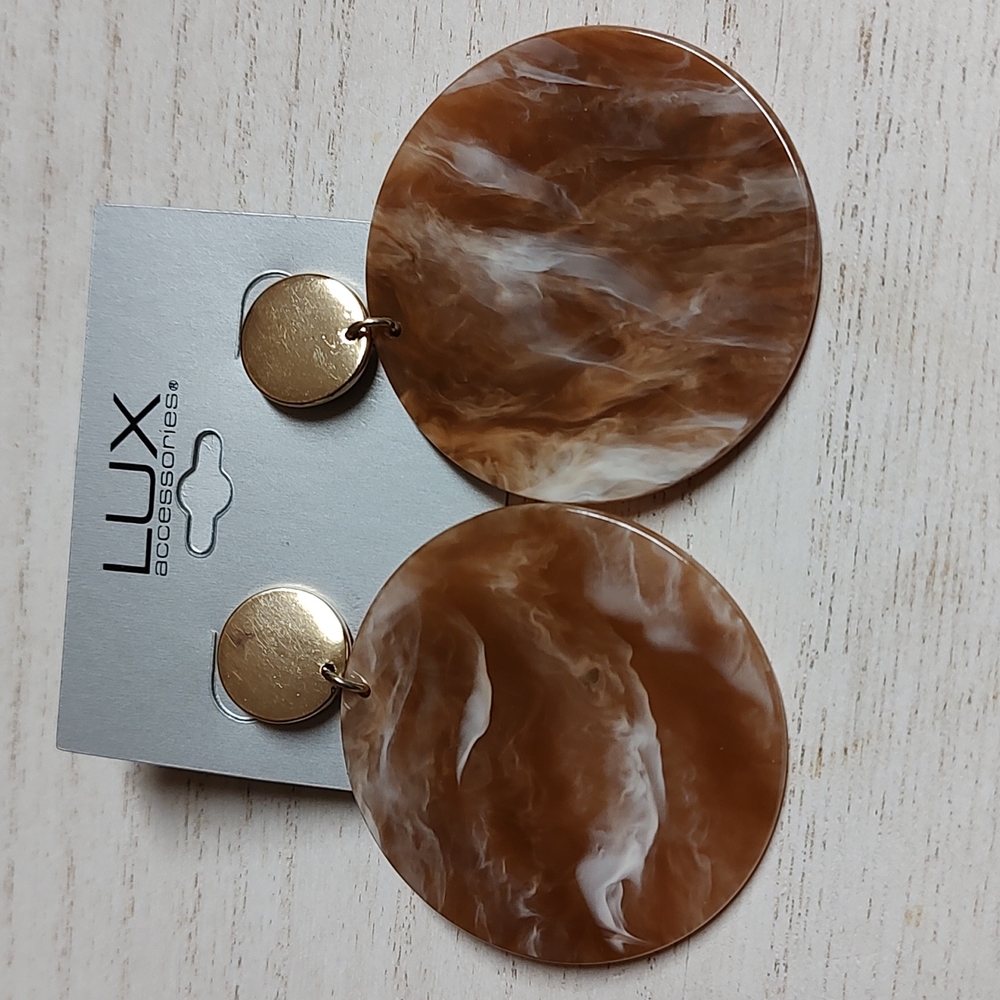 😻 3 For $15 Big Brown Swirly Marbled Lucite Round Stud Style Dangles